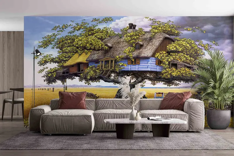 Reproduction Wall Paper, Surreal Wall Paper, Contact Paper, Childhood Dream Wall Paper, Fantasy Tree Paper Art, Modern Wallpaper, - 2