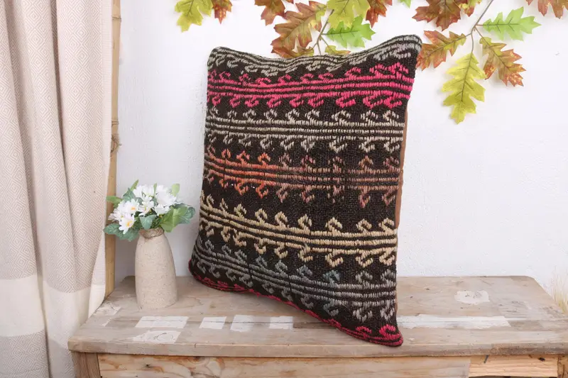 Kilim Pillow, Customized Pillow, Handmade Kilim Cushion, 18x18 Pink Cushion, Neutral Throw Pillow Case, Pillow, Turkish Pillow - 4