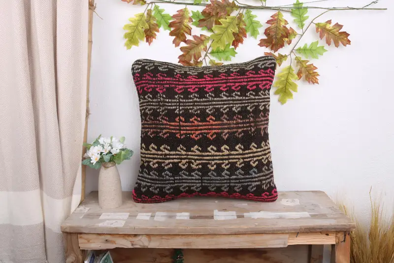 Kilim Pillow, Customized Pillow, Handmade Kilim Cushion, 18x18 Pink Cushion, Neutral Throw Pillow Case, Pillow, Turkish Pillow - 1