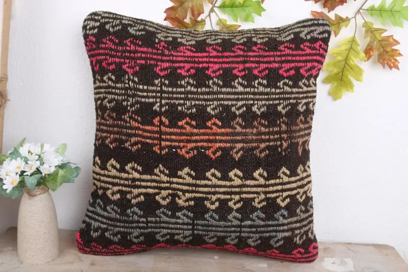 Kilim Pillow, Customized Pillow, Handmade Kilim Cushion, 18x18 Pink Cushion, Neutral Throw Pillow Case, Pillow, Turkish Pillow - 2