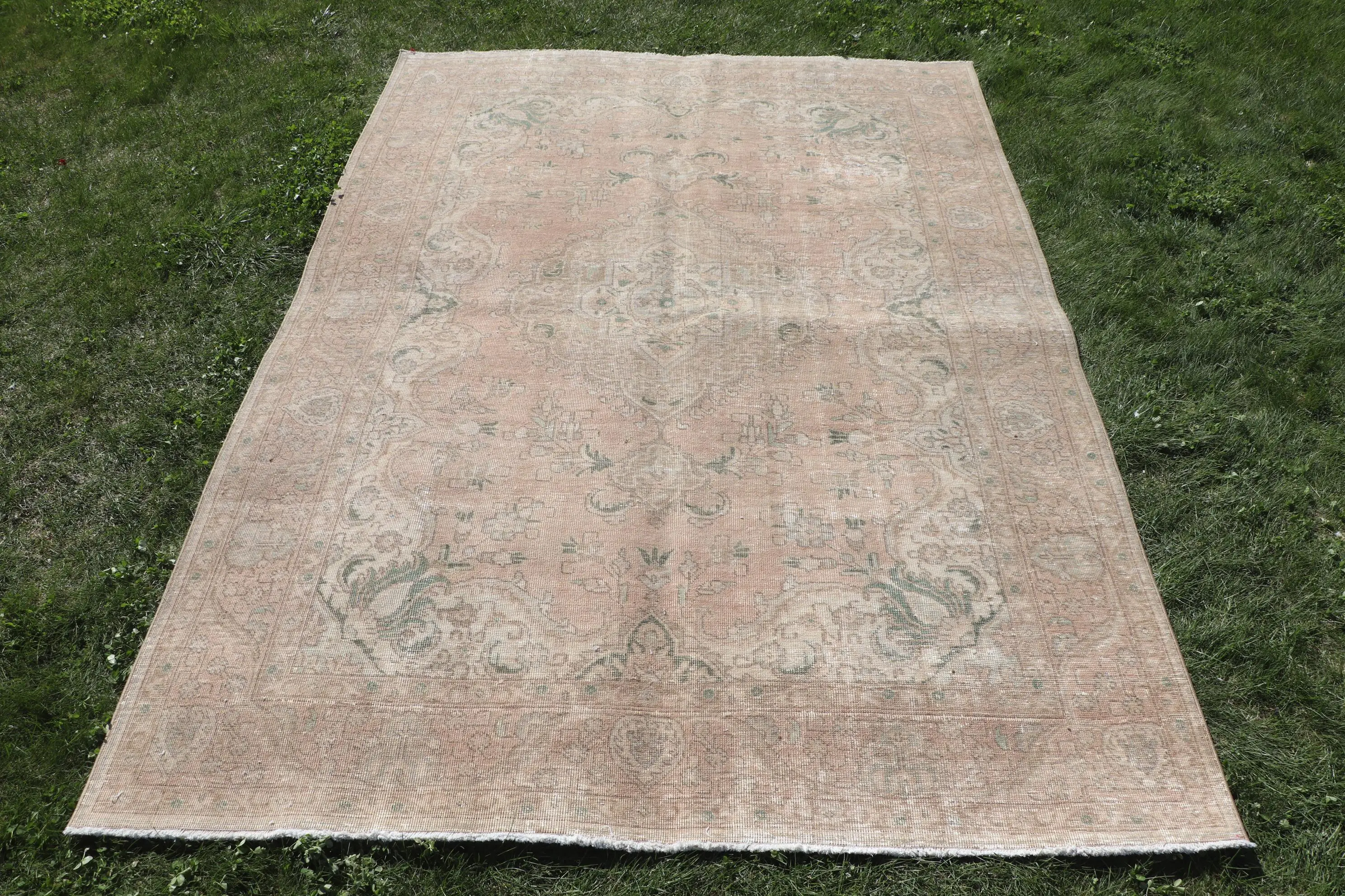 Türk Büyük Halı 6.4x9.4 ft (196x285 cm), Vintage Kahverengi Fas Yün Halısı - 1