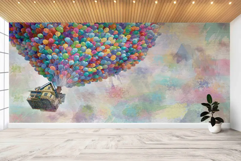 Basılı Duvar Kağıdı: Yukarı Film Balonları, Carl Fredricksen'in Macerası