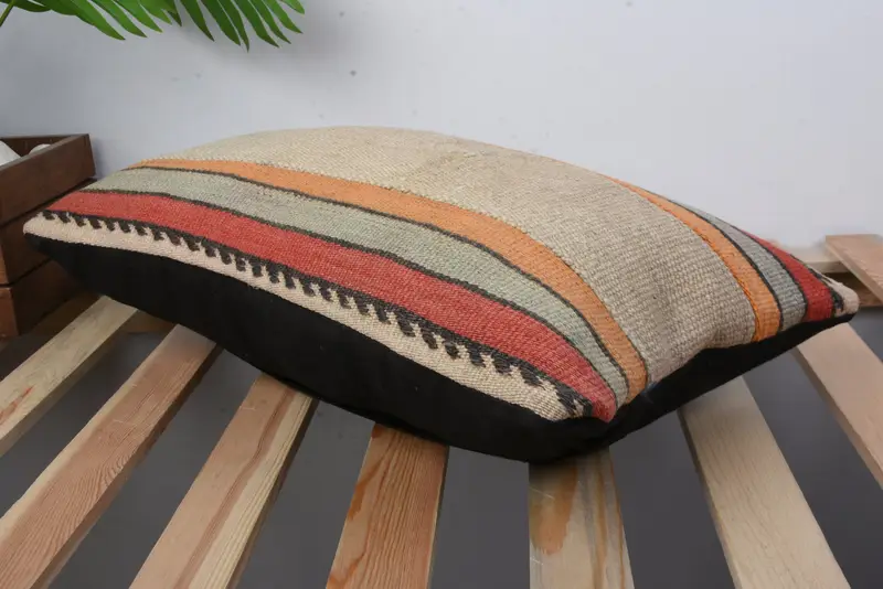 Toss Cushion Case, Vintage Kilim Throw Pillow, Throw Kilim Pillow, Antique Pillows, Aesthetic Cushion Cover, Pillow Sham, 12x20 Beige Cushion Cover - 6