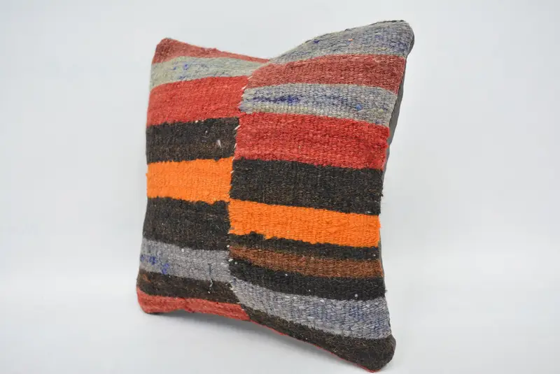 Handmade Kilim Cushion, 12x12 Brown Pillow Cover, Handwoven Pillow Cover Cushion Case, Kilim Pillow Cover, Vintage Kilim Throw Pillow, Pillow Sham - 4