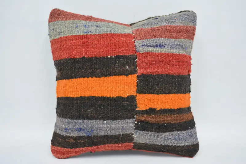 Handmade Kilim Cushion, 12x12 Brown Pillow Cover, Handwoven Pillow Cover Cushion Case, Kilim Pillow Cover, Vintage Kilim Throw Pillow, Pillow Sham - 1