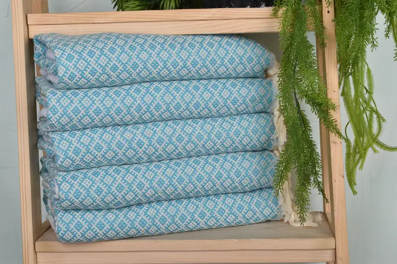 Wedding Favors Personalized Turquoise Diamond Cotton Hand Towel, 20x38 Inches