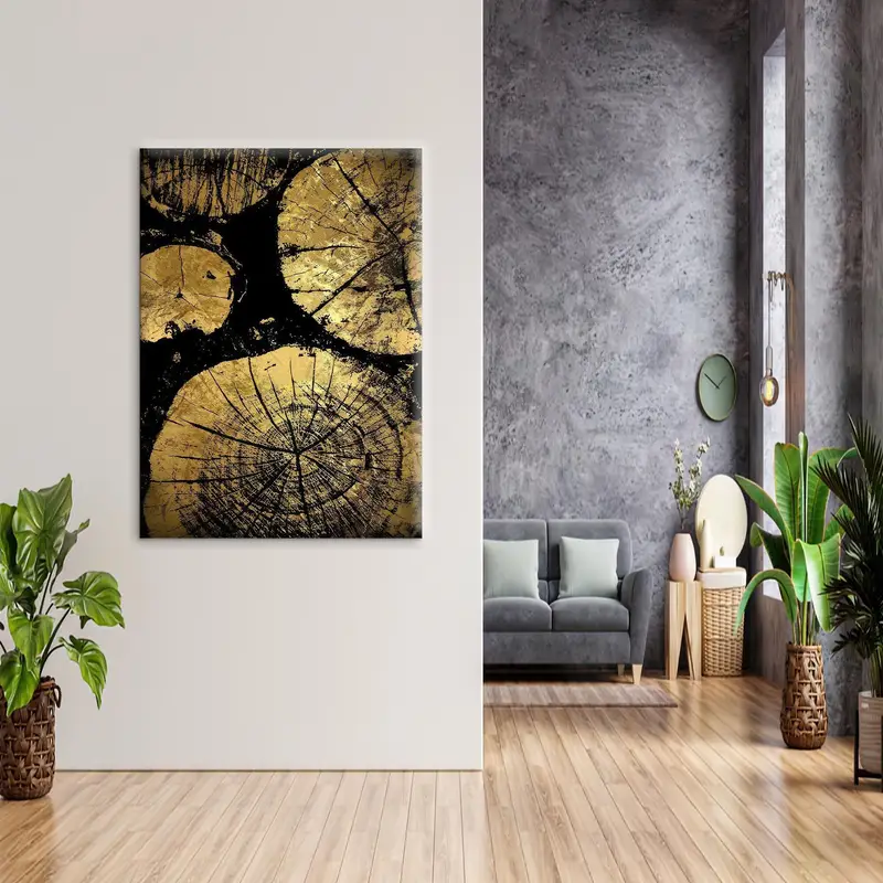 Wood Crack Art, Gold Canvas Art, Black Art Decor, Wood Wall Decor, Wall Hanging Art, Farmhouse Art Decor, Gift For Him, Office Art Decor - 1