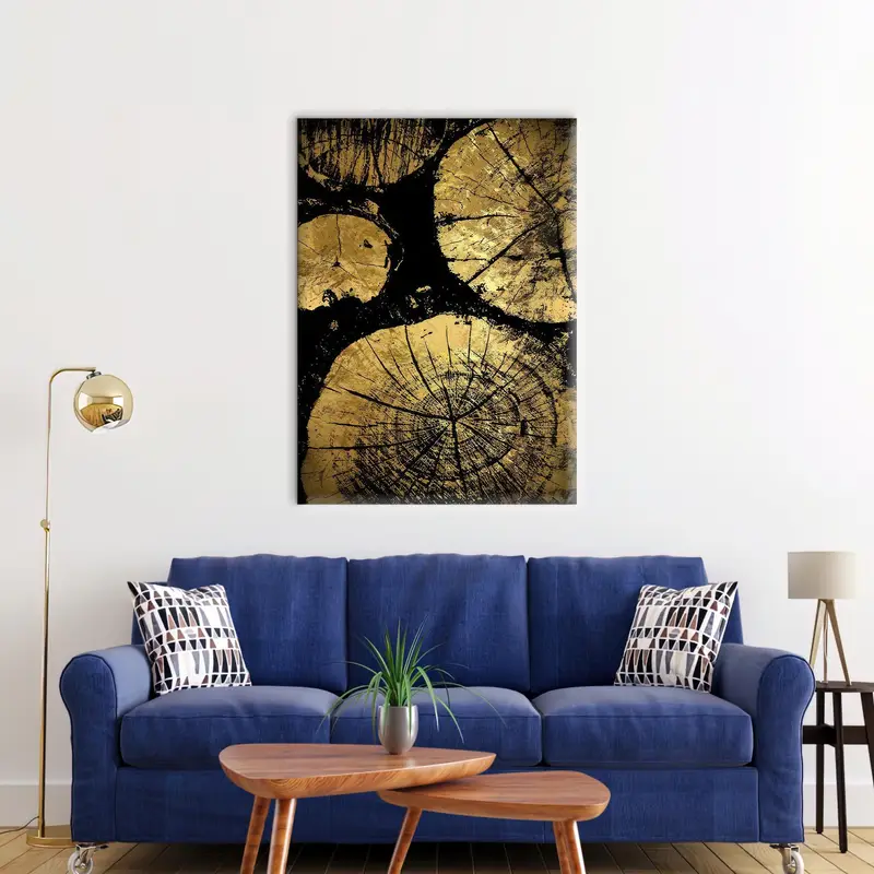 Wood Crack Art, Gold Canvas Art, Black Art Decor, Wood Wall Decor, Wall Hanging Art, Farmhouse Art Decor, Gift For Him, Office Art Decor - 2