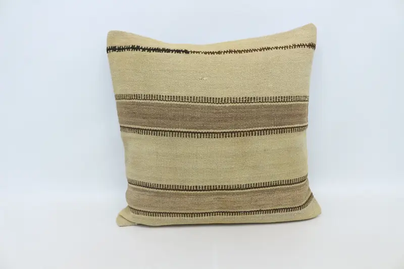 Hippie Throw Cushion Cover, Gift Pillow, Handmade Kilim Cushion, Pillow Sham, 28x28 Beige Pillow, Throw Kilim Pillow, Handmade Rug Seat Cushion Case - 1