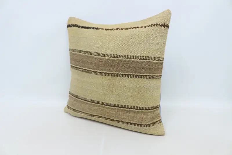 Hippie Throw Cushion Cover, Gift Pillow, Handmade Kilim Cushion, Pillow Sham, 28x28 Beige Pillow, Throw Kilim Pillow, Handmade Rug Seat Cushion Case - 4