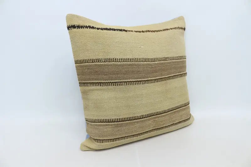 Hippie Throw Cushion Cover, Gift Pillow, Handmade Kilim Cushion, Pillow Sham, 28x28 Beige Pillow, Throw Kilim Pillow, Handmade Rug Seat Cushion Case - 3