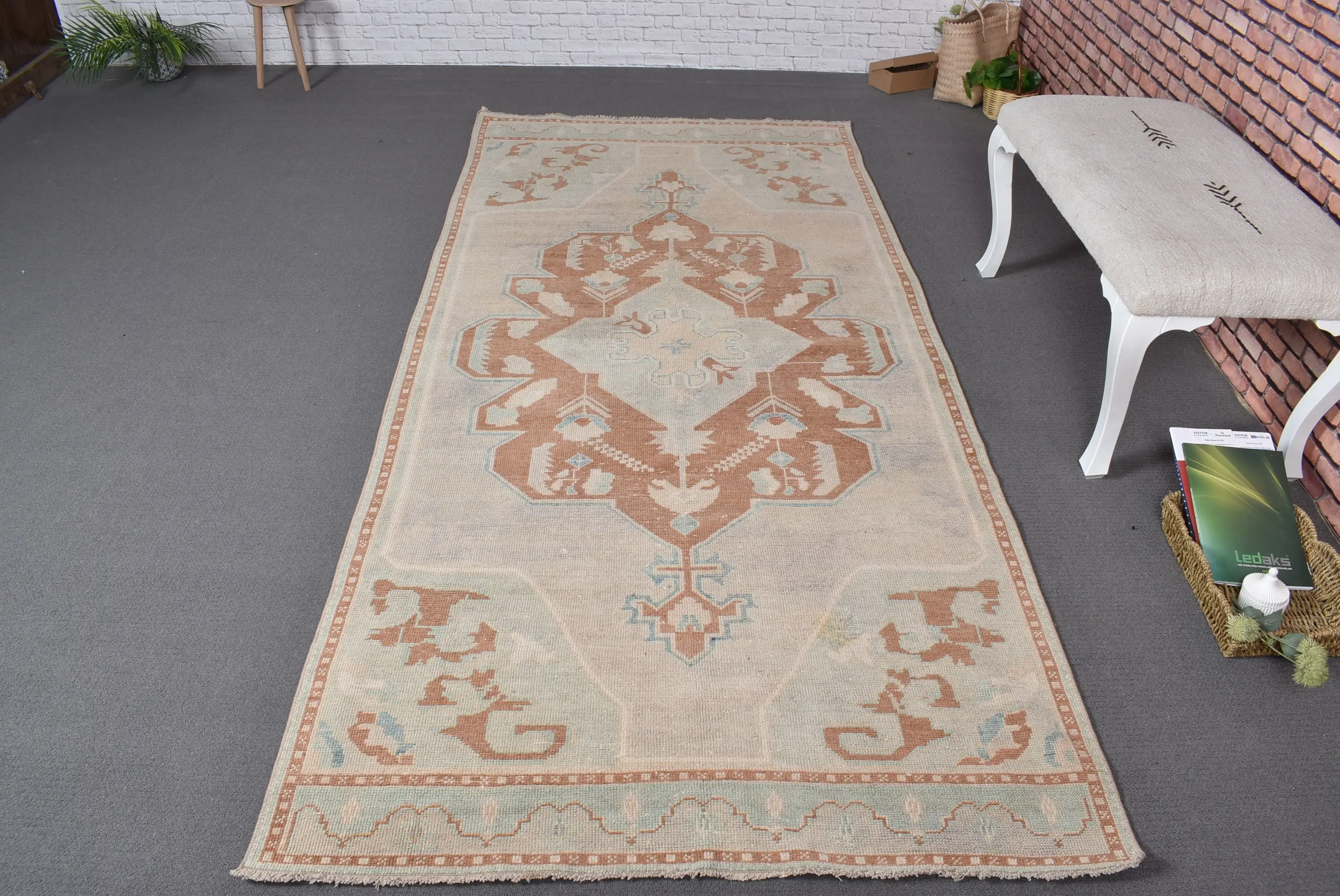 Turkish Vintage Rug 4.1x8.9 ft, Brown Rug - 1