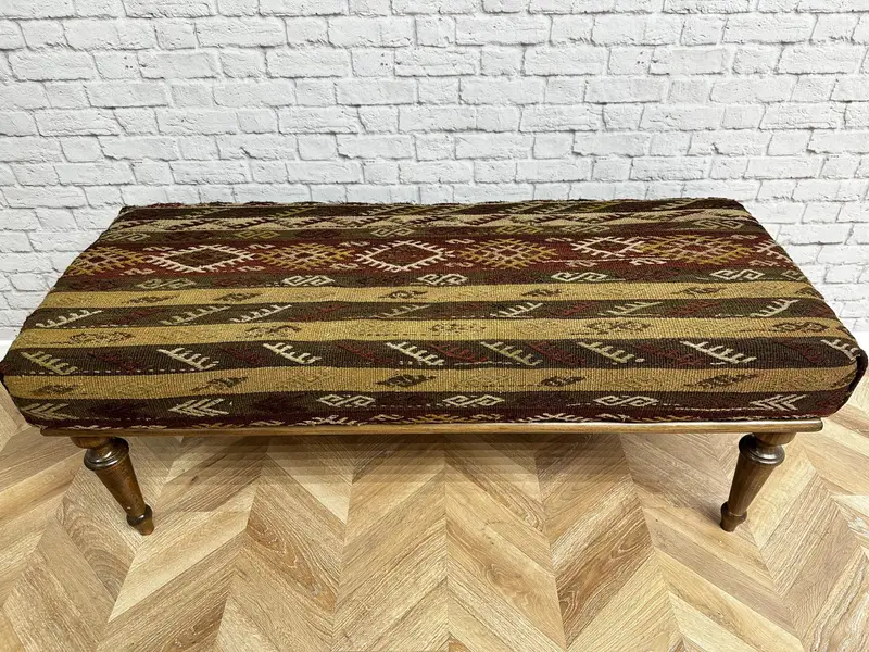 Juego de otomanas modulares inspiradas en Kilim, otomanas en mezcla de lana beige y marrón