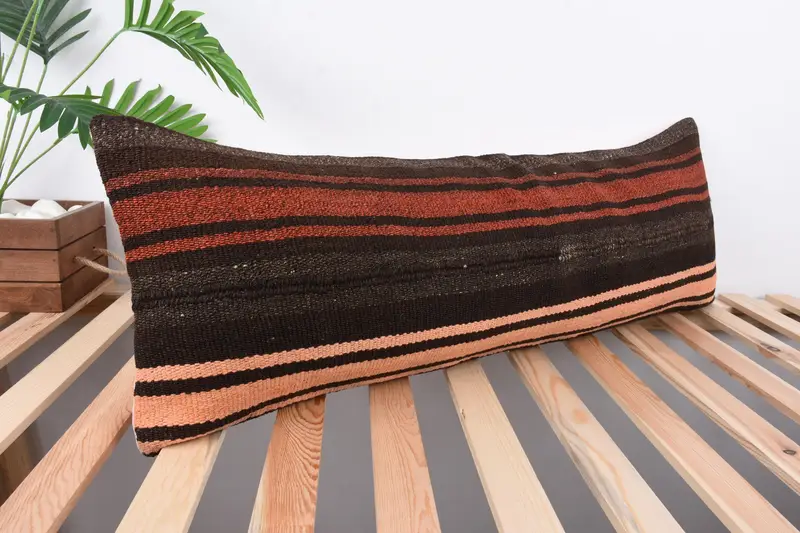 Throw Kilim Pillow, Turkish Pillow, Kilim Pillow Cover, Accent Cushion Case, Chair Cushion, 12x36 Brown Pillow Case, Cushion Case - 4