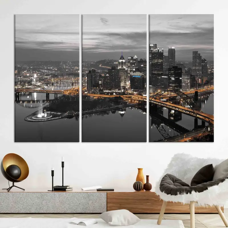 ピッツバーグの夜景都市景観キャンバスプリント - エレガントな装飾