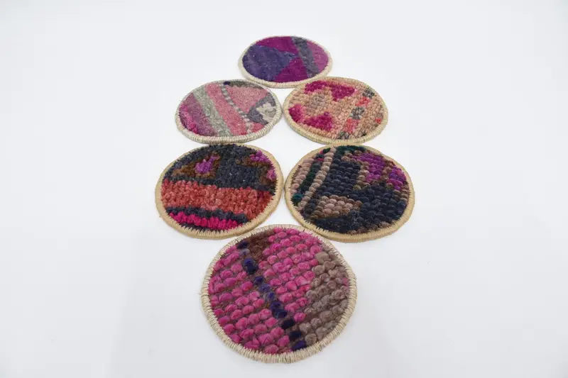 Bohemian Round Coaster Set, Blue and Pink Coasters