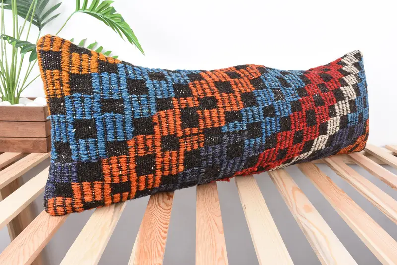 Pillow Cover, Kilim Cushion Sham, Vintage Pillow, Handmade Throw Pillow Sham, Turkish Kilim Pillow, 12x36 Blue Pillow, Comfy Throw Cushion Case - 4