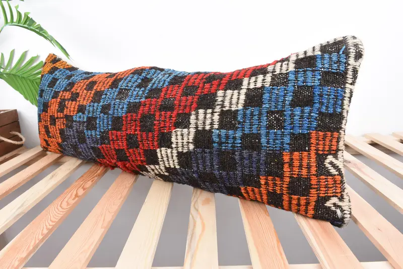 Pillow Cover, Kilim Cushion Sham, Vintage Pillow, Handmade Throw Pillow Sham, Turkish Kilim Pillow, 12x36 Blue Pillow, Comfy Throw Cushion Case - 5