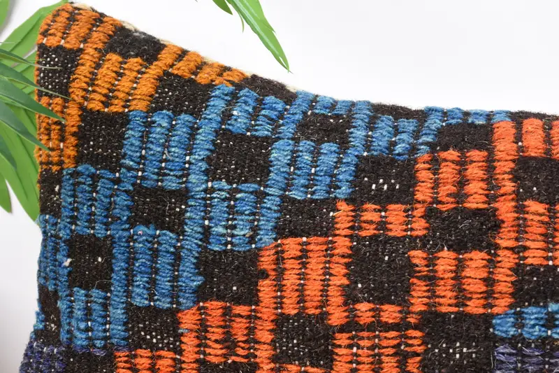 Pillow Cover, Kilim Cushion Sham, Vintage Pillow, Handmade Throw Pillow Sham, Turkish Kilim Pillow, 12x36 Blue Pillow, Comfy Throw Cushion Case - 2