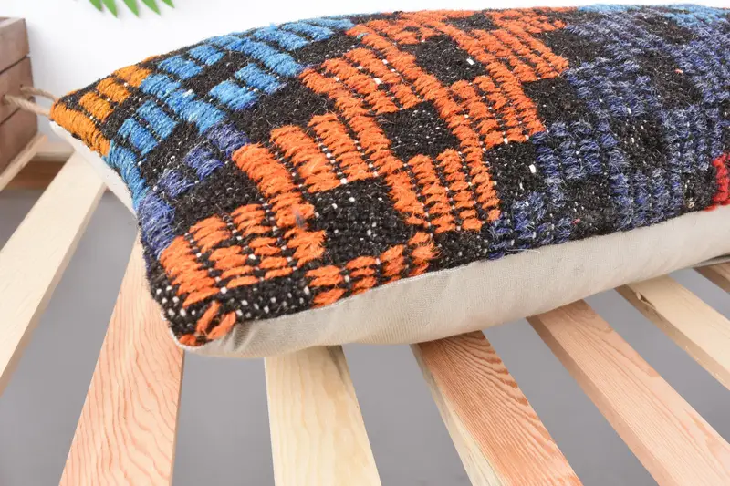 Pillow Cover, Kilim Cushion Sham, Vintage Pillow, Handmade Throw Pillow Sham, Turkish Kilim Pillow, 12x36 Blue Pillow, Comfy Throw Cushion Case - 6