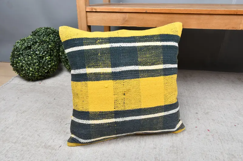 Gift Pillow, Pillow Sham, Pillow for Sofa, Cotton Pillow, 18x18 Yellow Pillow, Patio Pillow Sham, Boho Pillow, Nautical Throw Cushion - 7