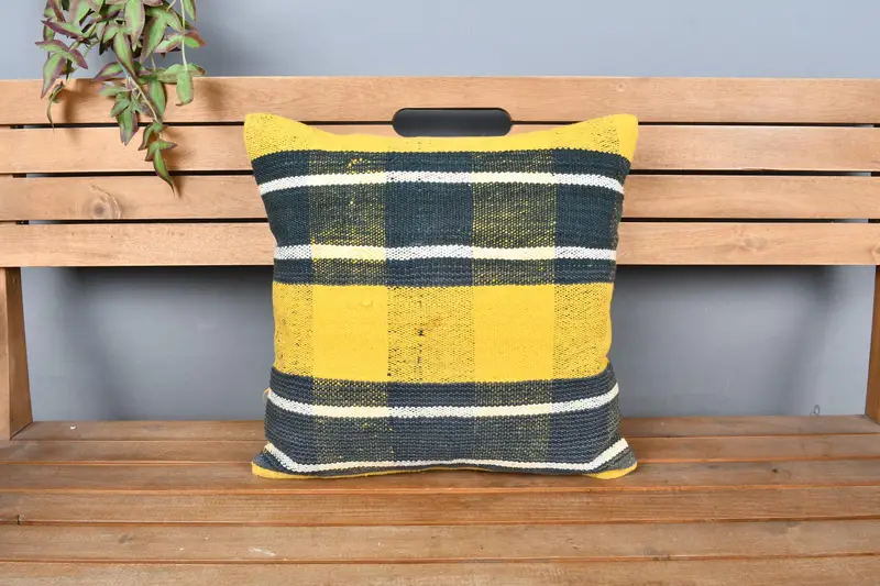 Gift Pillow, Pillow Sham, Pillow for Sofa, Cotton Pillow, 18x18 Yellow Pillow, Patio Pillow Sham, Boho Pillow, Nautical Throw Cushion - 6