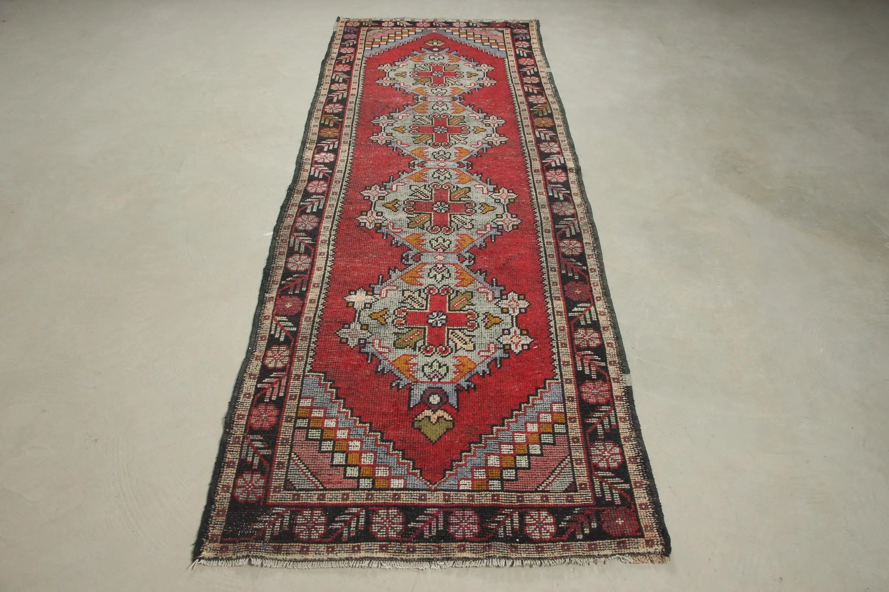 3x8.5 ft Rug, Vintage Turkish Rug, Red Oriental Rug - 1