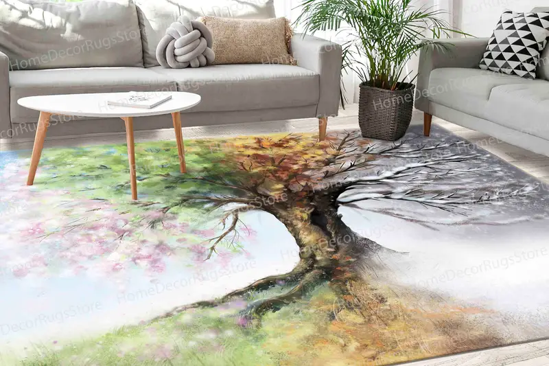 モダンなプリントラグ：エレガントな空間のための抽象的な木のデザイン