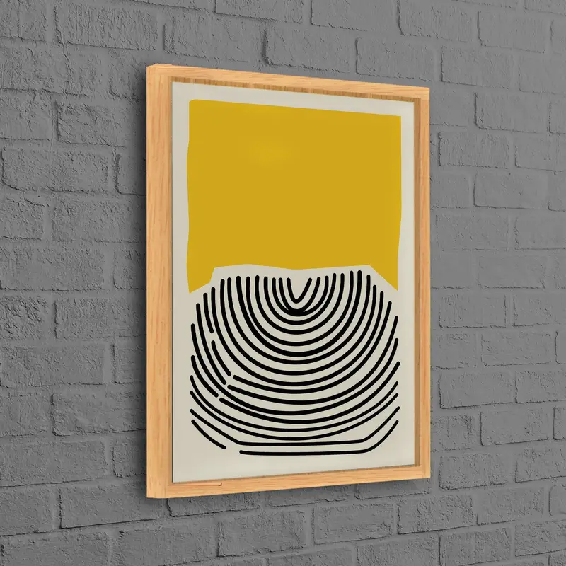 ミニマルボヘミアン抽象キャンバスプリント: エレガントなイエローアート