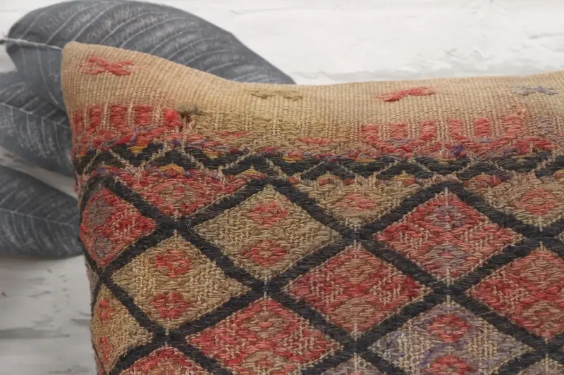 Turkish Corner Pillow Cover, Pillow for Sofa, Pillow Cover, Vintage Kilim Pillow, 16x16 Brown Pillow Cover, Vintage Pillow - 2