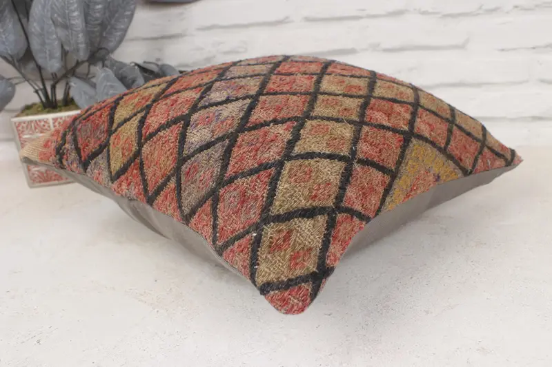 Turkish Corner Pillow Cover, Pillow for Sofa, Pillow Cover, Vintage Kilim Pillow, 16x16 Brown Pillow Cover, Vintage Pillow - 6