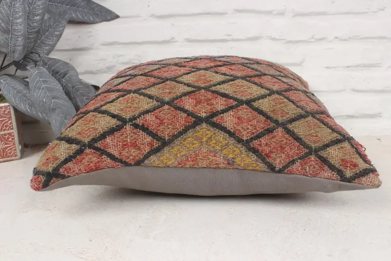 Turkish Corner Pillow Cover, Pillow for Sofa, Pillow Cover, Vintage Kilim Pillow, 16x16 Brown Pillow Cover, Vintage Pillow - 5
