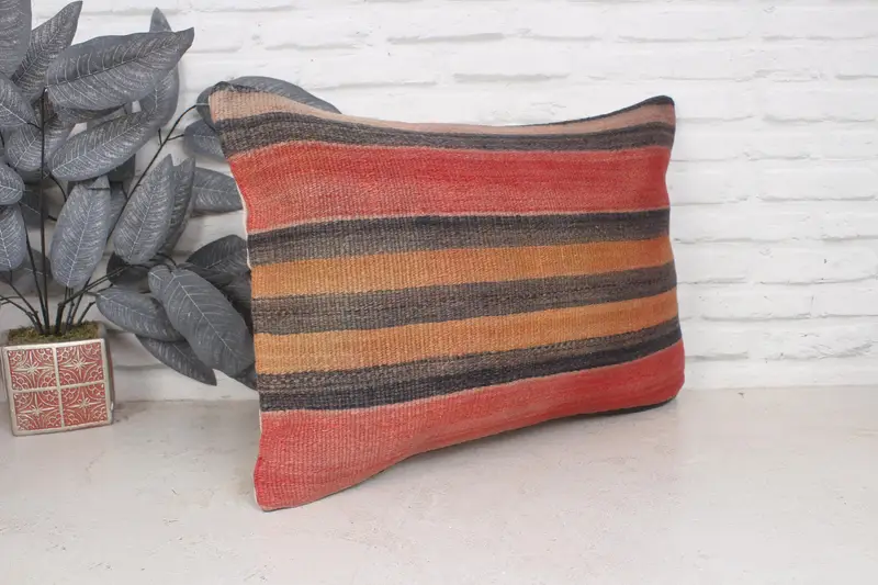 Neutral Pillow Case, Crochet Pattern Pillow, Kilim Rug Pillow, Antique Pillows, Boho Pillow, Pillow Sham, 16x24 Red Pillow, Vintage Kilim Pillow - 3