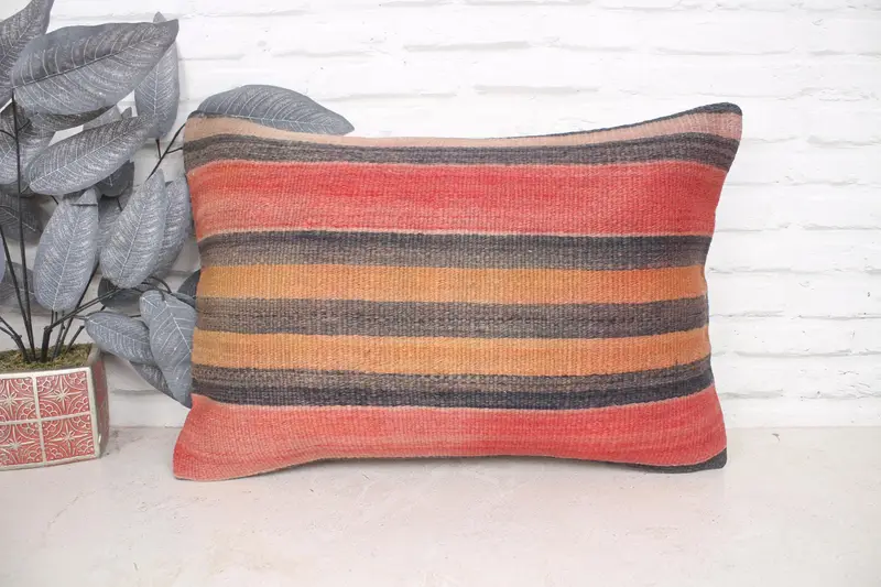 Neutral Pillow Case, Crochet Pattern Pillow, Kilim Rug Pillow, Antique Pillows, Boho Pillow, Pillow Sham, 16x24 Red Pillow, Vintage Kilim Pillow - 1
