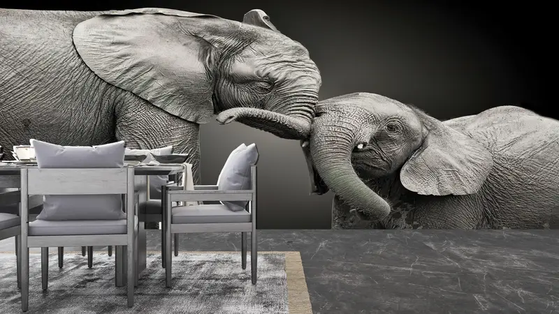 Bright Wall Paper,Wall Paper Peel and Stick,Modern Wall Paper,Lovely Elephant Mural,Animal Wall Poster,Gray Wall Art,Wild Mural, - 5