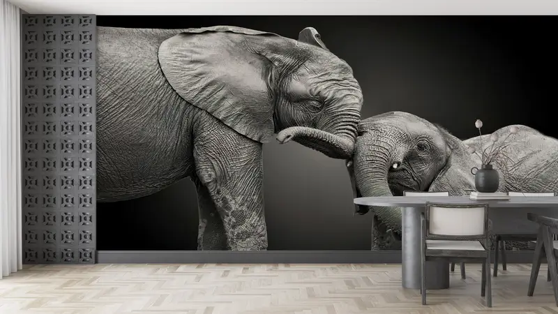 Bright Wall Paper,Wall Paper Peel and Stick,Modern Wall Paper,Lovely Elephant Mural,Animal Wall Poster,Gray Wall Art,Wild Mural, - 4