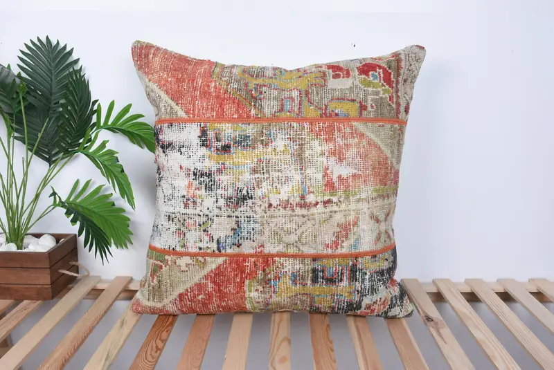 Throw Kilim Pillow, Boho Pillow Sham Cover, Gift Pillow, 28x28 Orange Pillow Case, Oriental Cushion Case, Boho Throw Pillow Cover, Cushion - 1