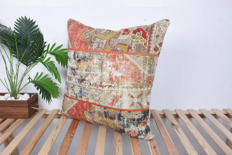 Throw Kilim Pillow, Boho Pillow Sham Cover, Gift Pillow, 28x28 Orange Pillow Case, Oriental Cushion Case, Boho Throw Pillow Cover, Cushion - 5