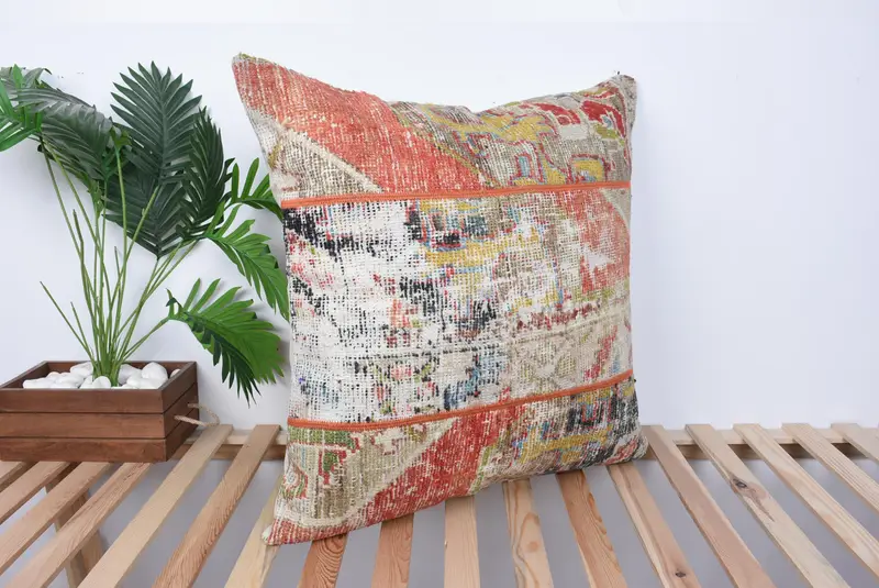 Throw Kilim Pillow, Boho Pillow Sham Cover, Gift Pillow, 28x28 Orange Pillow Case, Oriental Cushion Case, Boho Throw Pillow Cover, Cushion - 4