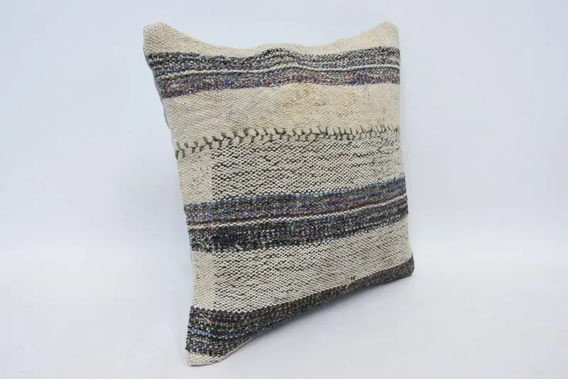 Antique Pillows, Handmade Throw Cushion Case, Vintage Kilim Throw Pillow, Pillow Sham, Pillow for Couch, 14x14 Beige Cushion Case - 3