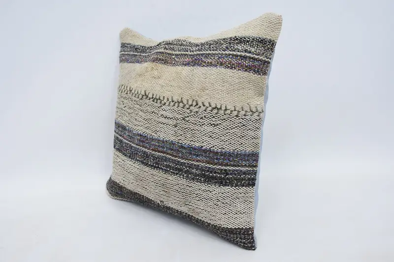 Antique Pillows, Handmade Throw Cushion Case, Vintage Kilim Throw Pillow, Pillow Sham, Pillow for Couch, 14x14 Beige Cushion Case - 4