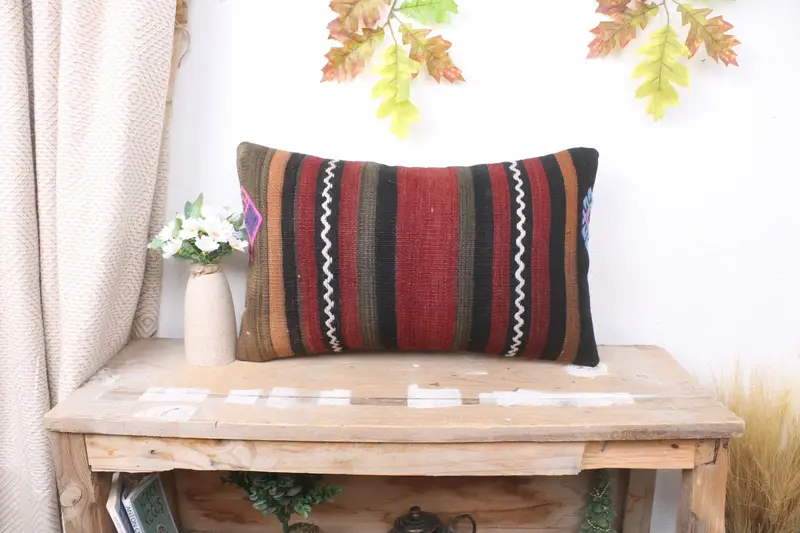 Indoor Pillow Sham, Kilim Cushion Sham, Ethnic Cushion, Ethnical Kilim Rug Pillow, Cushion Cover, Boho Pillow Sham Cover, 12x20 Purple Cushion Cover - 1