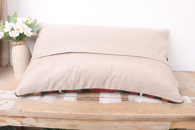 Indoor Pillow Sham, Kilim Cushion Sham, Ethnic Cushion, Ethnical Kilim Rug Pillow, Cushion Cover, Boho Pillow Sham Cover, 12x20 Purple Cushion Cover - 7