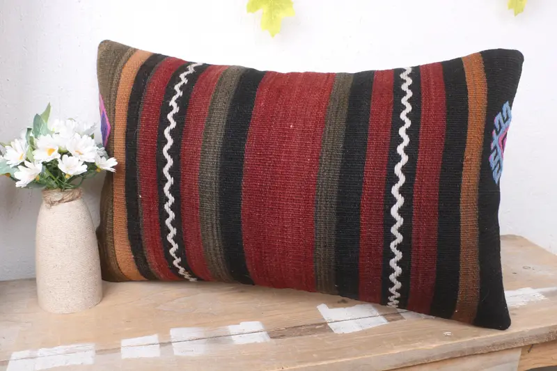 Indoor Pillow Sham, Kilim Cushion Sham, Ethnic Cushion, Ethnical Kilim Rug Pillow, Cushion Cover, Boho Pillow Sham Cover, 12x20 Purple Cushion Cover - 4