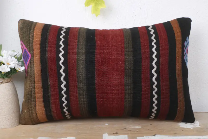 Indoor Pillow Sham, Kilim Cushion Sham, Ethnic Cushion, Ethnical Kilim Rug Pillow, Cushion Cover, Boho Pillow Sham Cover, 12x20 Purple Cushion Cover - 2