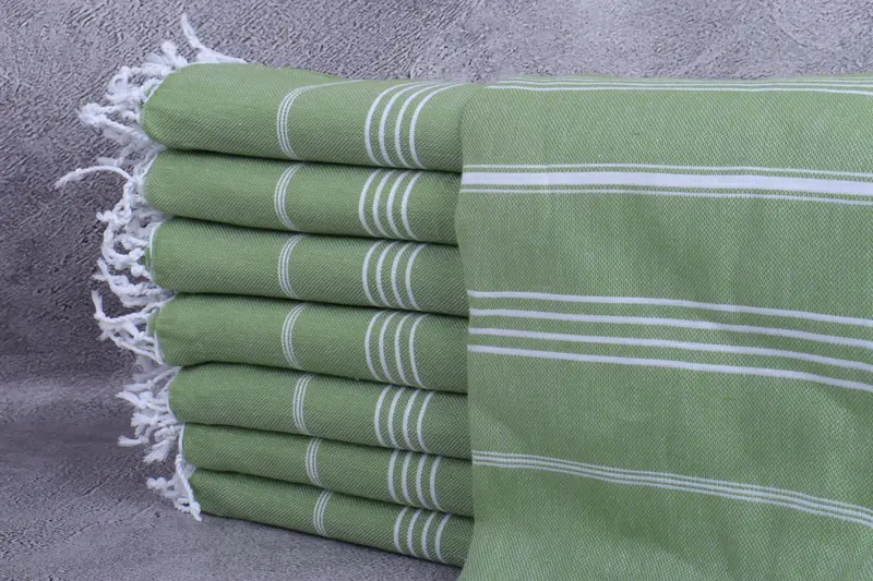 Organic Beach Towel Organic Light Khaki Green Striped, 40x71 Inches