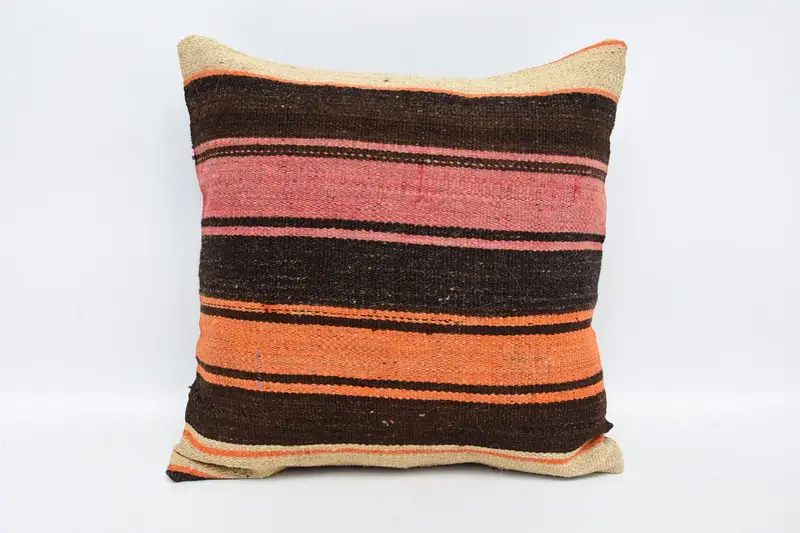 Throw Brown Coastal Pillow, Striped 16x16 inch Antique Cushion - 1