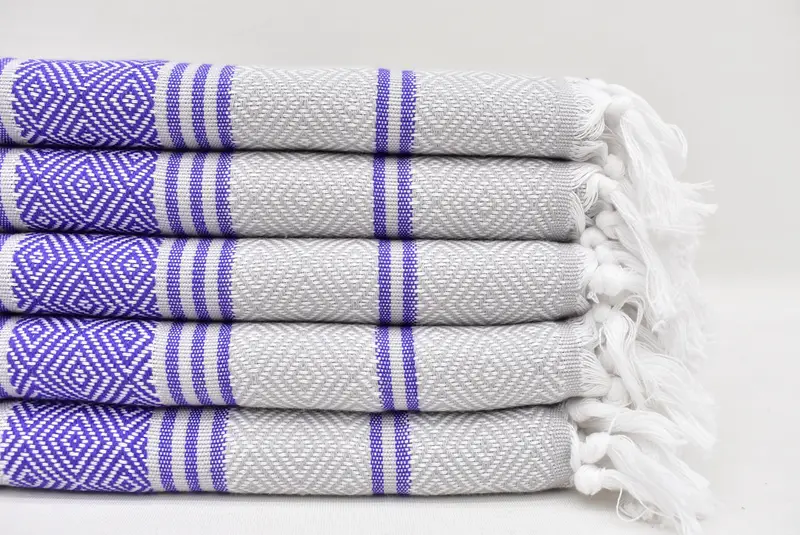 Guest Towel Purple-Gray Diamond Tea Towel, 40x18 Inches, Organic Cotton