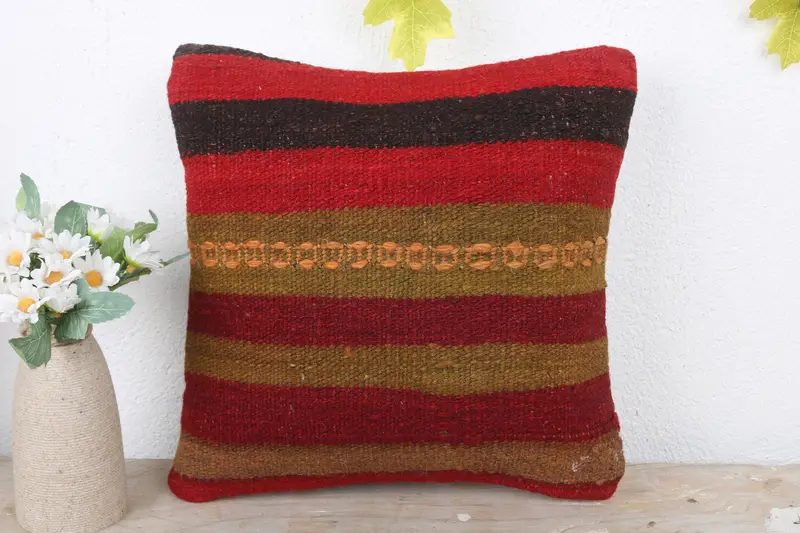 Pillow Cover, 12x12 Red Cushion Cover, Vintage Pillow Case, Vintage Kilim Pillow, Pillow for Couch, Bolster Throw Cushion, Turkish Pillow - 2