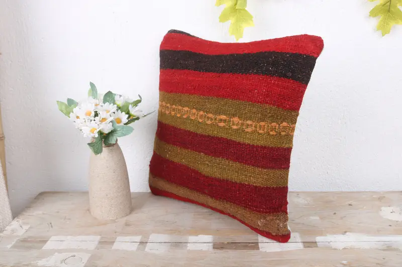 Pillow Cover, 12x12 Red Cushion Cover, Vintage Pillow Case, Vintage Kilim Pillow, Pillow for Couch, Bolster Throw Cushion, Turkish Pillow - 4